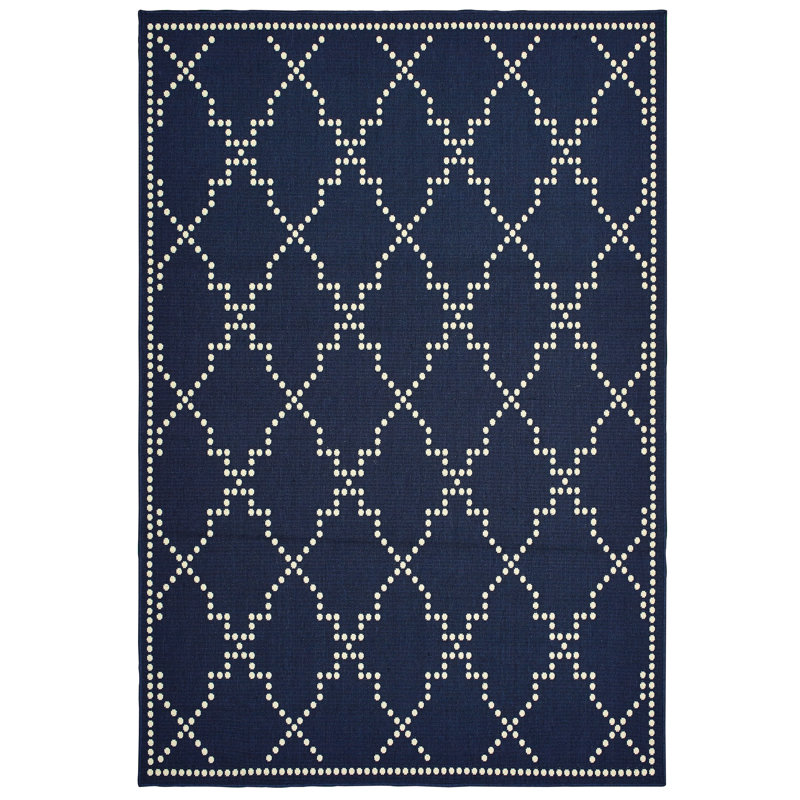 Solo Rugs Laurette Geometric Navy/Ivory Indoor / Outdoor Area Rug Wayfair